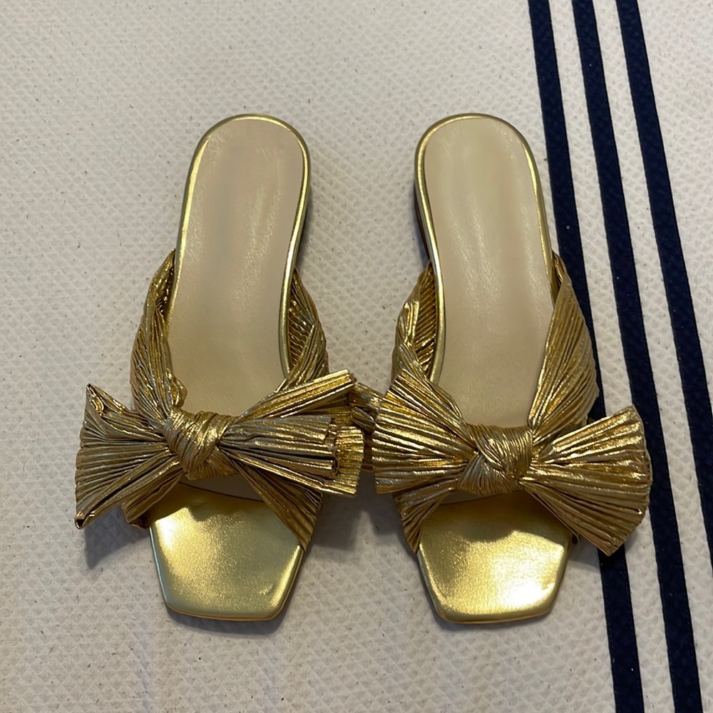 Gold Bow Flat Sandals